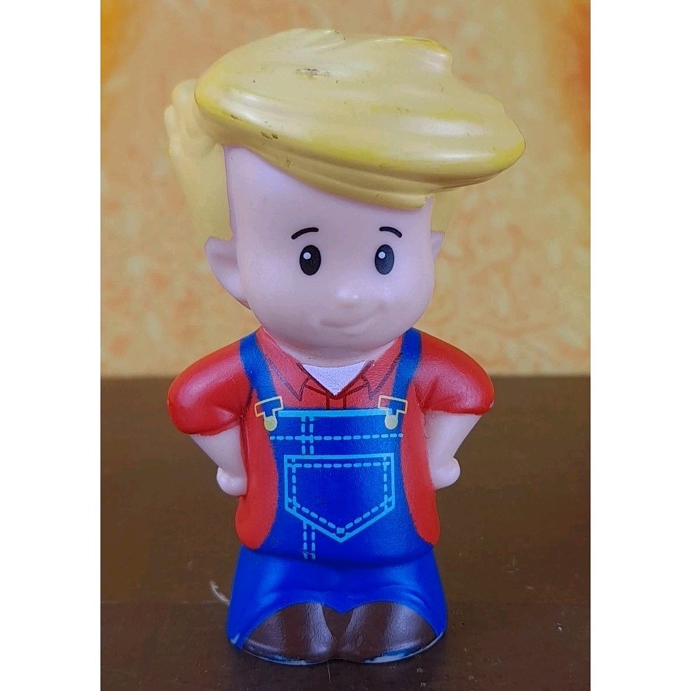 Fisher Price Little People Eddie Blonde Farmer Boy With Red Shirt Blue Overalls